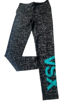 Victoria's Secret Black Leggings with White Script and Pink Accent